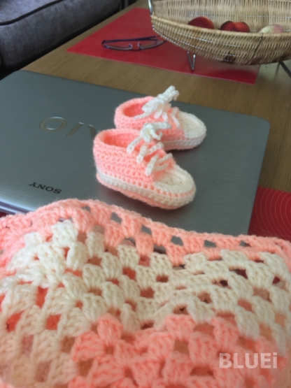 baby girl crochet shoes and blanket