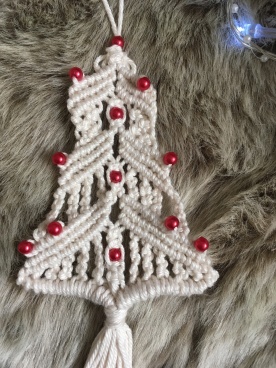 Macrame tree with red beads